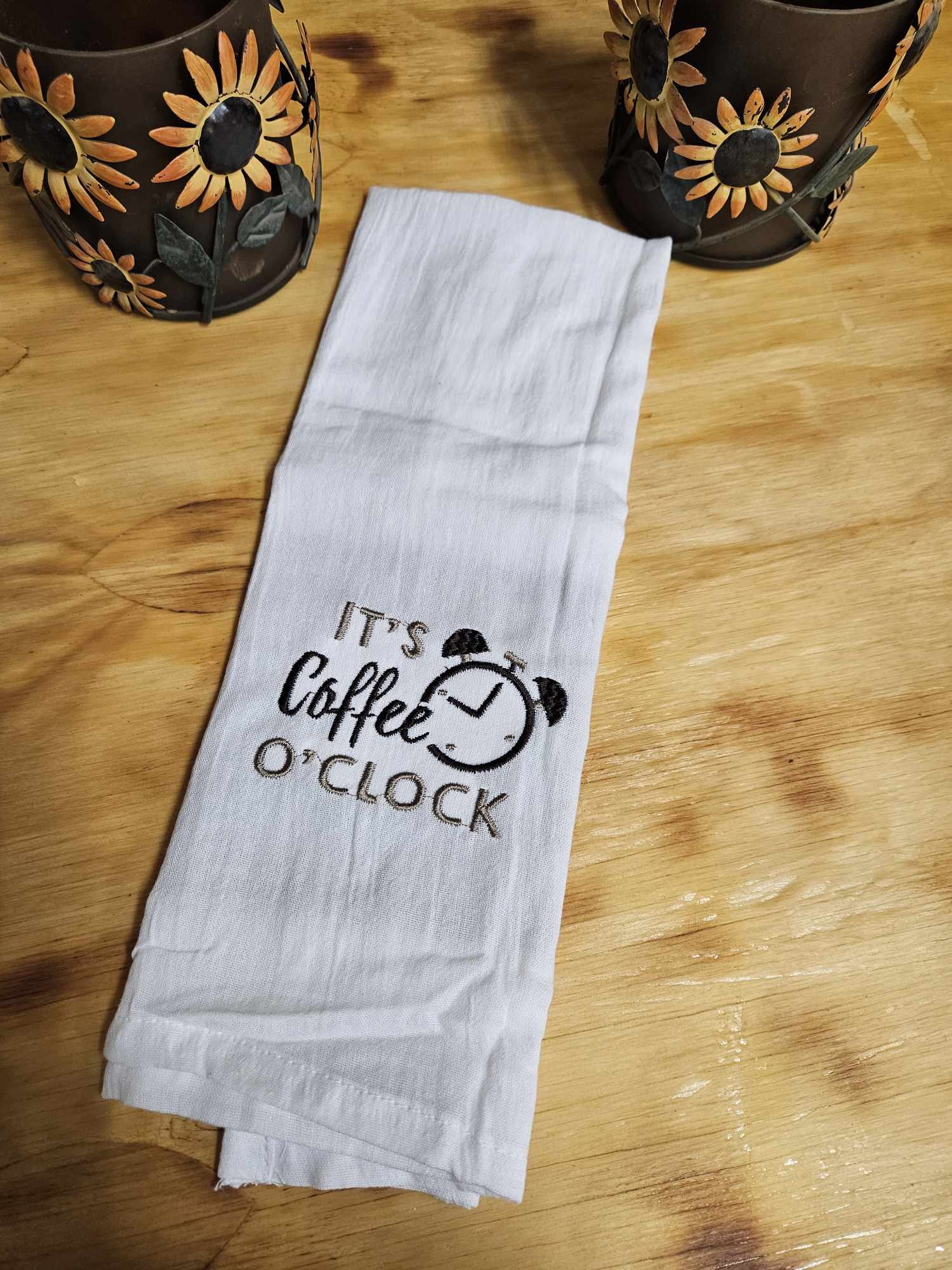 Embroidered Towel-Coffee-Coffee O'Clock